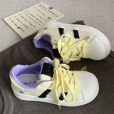 Purpdrank  Korean Chic Retro Shell Head White Shoes Women's New Versatile Laced Casual Sports Board Shoes De Xin Shoes Cross Buckle