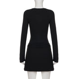 Purpdrank  Elegant Fashion Lace Trim Bodycon Dress Sexy Slim Deep V-Neck Long Sleeve Mini Dresses For Women Autumn Spring Streetwear