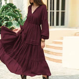 Purpdrank  Spring Autumn Elegant Princess Style Vintage Dress Sexy V Neck Lantern Sleeve Ruffle Long Dress Fashion Casual Women Party Dress