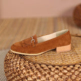 Purpdrank  Casual Woman Shoe Female Footwear Metal Chain British Style Round Toe Fringe Shallow Mouth Dress Buckle Preppy Tassel Big Size R