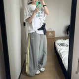 Purpdrank  American Stripe Cargo Pants Women Y2K Loose Thin Quick Drying Jogging Pants High Waist Drawstring Oversized Wide Leg Pants