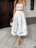 Purpdrank  Vacation Front Button Flower Print Skirt Women's 2025 Summer High Elastic Waist A-line Casual Long Skirts Female