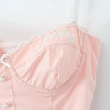 Purpdrank  Pink Embroidery Floral Bra Corset Style Sling Dress Women Cross Lacing up Back 2 Layers hem Party Skater Mini Dresses Robe