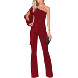 Purpdrank  Comfortable temperament women's one-shoulder asymmetrical midwaist sexy belt small stretch jumpsuit