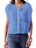 Purpdrank  Button Casual Retro Cropped Sweater Vest Women 2025 Summer Fall Fashion V-Neck Sleeveless Coarse Yarn Knitted Tops Female Jumper