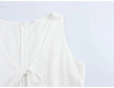 Purpdrank  Women White Sleeveless Dress Summer V-neck Lace Up A-line Mini Dresses American Style Casual Simple Solid Color Sundress