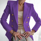 Purpdrank  Women's Autumn Blazers New Solid Fashion Casual Suit Short Jacket Golden Button Lady Suit Comfortable Commuting Long-sleeved Top