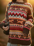 Purpdrank  New Christman-themed autumn and winter cute animal fox pattern jacquard round-neck pullover sweater for women