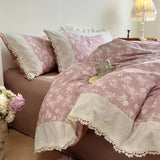 Purpdrank  Korean Princess Style Pastoral Floral Lace 100% Cotton Single Queen King Bedding Set Duvet Cover Flat/Fitted Sheet Pillowcases