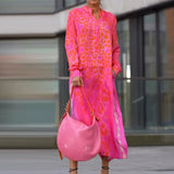 Purpdrank  Vintage Leopard Print Loose Long Dress Women Elegant V-neck Side Split Shirt Dress Fashion Button Long Sleeve Pocket Party Dress
