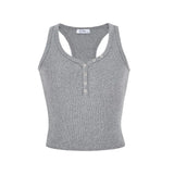Purpdrank  Women Solid Round Neck Ribbed Button Tank Top Camisole Women Summer Basic Elastic Tank Top O Neck Solid Tank Top 2025 Summer