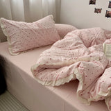 Purpdrank   Pink Polka Dot Lace Waed Cotton Bedding Set Tee Piece Pure Cotton Student Duvet Cover Cotton Quilt Cover All Cotton eet