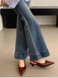 Purpdrank  Summer Pointed Toe Women Sandals Fashion Singbacks Mules Shoes Ladies Elegant Low Heel Stripper Party Sandalias