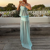 Purpdrank   Vacation Sleeveless Hollow Perspective Long Dress Simple Lady Backless Summer Dress Sexy Off Shoulder Camisole Club Party Dress