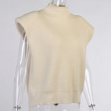 Purpdrank  Turtleneck Sleeveless Vest Sweater Women With Shoulder Pads Knitted Pullover Autumn Winter Jumper Casual Tops Fashion