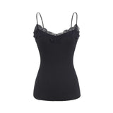 Purpdrank  5 Colors 2025 Sexy Spliced Lace V neck Slim fit Rib Knitting Camis Crop Top Comfortable Camisetas Tank Vest Skinny Short Tee