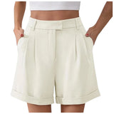 Purpdrank  Women's Solid Tailored Shorts High Waist Pleated Wide Leg Rolled Hem Casual Office Summer Shorts Casual Loose Fit Suit Pants