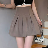 Purpdrank  High Waist Women's Pleated Skirts 2025 New Summer Spring Solid Color  A-line Skirts Female Preppy Style All Match Faldas Y2k
