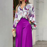 Purpdrank  Independent Station Autumn Printed Shirt Temperament Elegant Wide-leg Pants European and American Women's Fashion Casual Suit