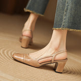 Purpdrank  New Summer Party Genuine Leather Sandals 6cm High Heel Women Shoes Retro Round Toe High Heels Shoes Slingback Office Daily