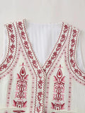 Purpdrank  Vintage V Neck Vest Jacket For Women Ethnic Floral Embroidered Spring Summer Jackets Crop Tops Boho Beach Vestes Coats