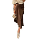 Purpdrank  Satin Skirt Women Summer Clothes Solid Color High Waist Bodycon Midi Skirts Elegant Evening Party Skirts Streetwear