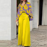 Purpdrank  Independent Station Autumn Printed Shirt Temperament Elegant Wide-leg Pants European and American Women's Fashion Casual Suit