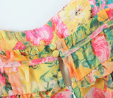 Purpdrank  Women Bow Lacing up Sling Robe Holiday BOHO Ruched Chest Orange Flower Print Spaghetti Strap Mini Dress