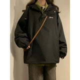 Purpdrank  Gothic Loose Women Vintage Port Wind Half Zipper Pullover Work Clothes Jacket Spring Hoody Drawstring Long Sleeves Casual Coats