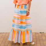 Purpdrank   Spring Summer Vacation Loose Long Skirt Elastic High Waist Hem Bohemian Women's Skirt Vintage Pattern Printed Pleated Half Skirt