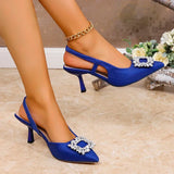 Purpdrank  Crystal Square Buckle High Heels Sandals Women Spring Summer Slip On Pointed Toe Pumps Woman Thin Heel Party Wedding Shoes Mujer