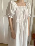 Purpdrank  Korea Kawaii Lounge Night Dress Summer New Sweet Girl Cotton Lace Short Sleeve Home Nightdress Victorian Princess Sleepwear