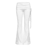 Purpdrank  Gothic Bandage Cut Out Flare Pants For Women Punk Lace Up High Waist Flare Pants Ruched Waist Folder Over Trendy Party Trouser