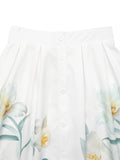 Purpdrank  Vacation Front Button Flower Print Skirt Women's 2025 Summer High Elastic Waist A-line Casual Long Skirts Female