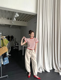Purpdrank  Vintage Striped Women's Knitted T-shirts 2025 New Summer Casual Loose O-neck Hollow Out Knitwear Short Shirts Top Female