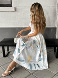 Purpdrank  Vacation Front Button Flower Print Skirt Women's 2025 Summer High Elastic Waist A-line Casual Long Skirts Female