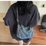 Purpdrank  New Crossbody Women's Washed Denim Bags Niche Design Denim Fashionable and Versatile Large Capacity Shoulder Bag