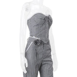 Purpdrank  y2k Tube Top Women Summer Striped Lace Trim Off Shoulder Strapless Open Back Cross Tie-Up T Shirt Vest 2000s Streetwear
