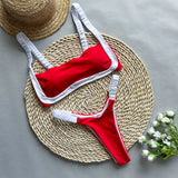 Purpdrank  Patchwork Swimsuit Sexy New Two Piece Suit Solid Color Bikini Sets 2025 Swimwear Hollow Out Biquinis High Cut Bathwear