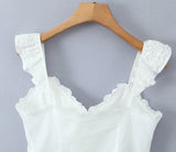 Purpdrank  White Spliced Mesh Lace Sexy Corset Women Summer Tank Tops Wood ears V neck Front Buttons Slim Through Buttons Crop Top