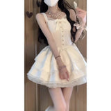 Purpdrank  Sweet Unique Puffy Skirt Dress Cardigan Outerwear Two-Piece Set Short Sleeve Princess Style Spring Autumn City Walk Dress