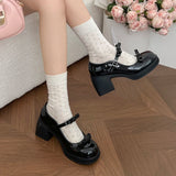 Purpdrank  Elegant Bowknot High Heeled Mary Jane Shoes Women Ankle Buckle Platform Pumps Woman Japanese Patent Leather Lolita Shoes Female