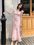 Purpdrank  French Holiday Style Sweet Summer Dresses Women New Fashion Floral Pink Chic Long Dress Female Elegant Korean Popular Clothes