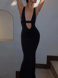 Purpdrank   Spring and Summer Women's Clothing V-neck Sleeveless Long Dress Knitted Blouse Sexy Slim-fitting Hollow Fashion Mesh Dress