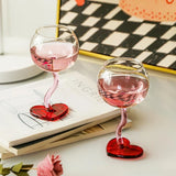Purpdrank  Romantic Love Glass Cup Heart Bottom Red Round Glass Cup Creative Handmade Glass Wine Glasses Champagne Cocktail Cup Gift