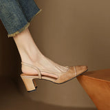 Purpdrank  New Summer Party Genuine Leather Sandals 6cm High Heel Women Shoes Retro Round Toe High Heels Shoes Slingback Office Daily