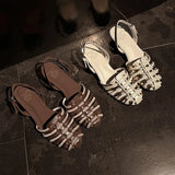 Purpdrank   Summer New Arrival Women's High Heels Sandals Genuine Leather Color-Block Design Round-Toe Back Strap Casual Bota Feminina
