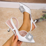 Purpdrank  Crystal Square Buckle High Heels Sandals Women Spring Summer Slip On Pointed Toe Pumps Woman Thin Heel Party Wedding Shoes Mujer