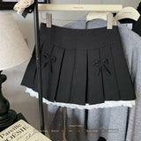 Purpdrank  Lace Patchwork Pleated Skirt for Women Korean Sweet Preppy Bow A-Line Skirts Y2K Fashion High Waist All-Match Dancing Skirts New