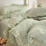 Purpdrank  3/4Pcs Korean Floral Lace Ruffles 100% Cotton Bedding Set Single Queen king Duvet Cover Set Flat/Fitted Bed Sheet Pillowcases